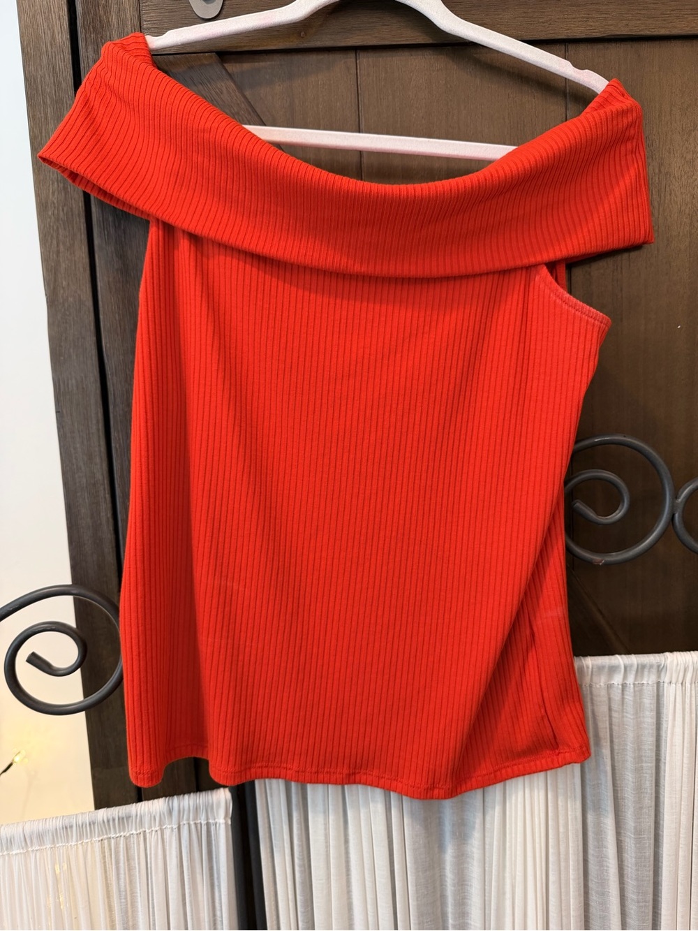 a new day Red Off-Shoulder Ribbed Women's Top